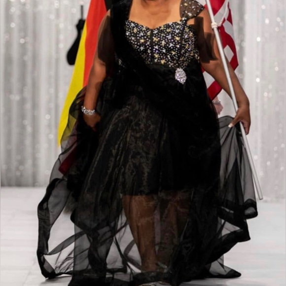 Custom size 20/22 Gown Plus Size Rhinestones Sequin Corset Back Large Bow Formal - Picture 2 of 5